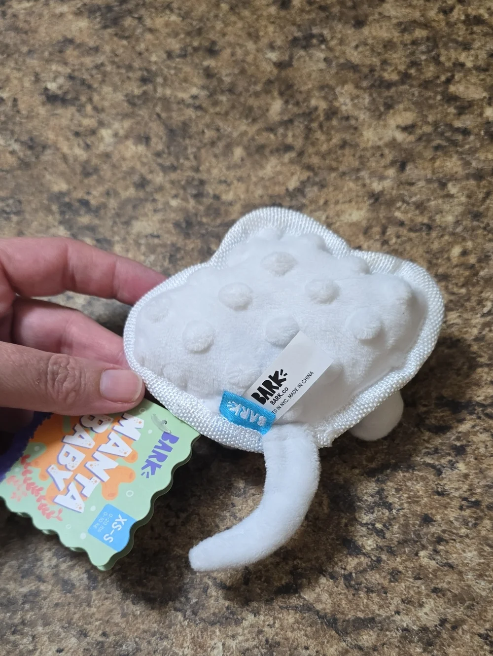 BARK White Manta Baby Plush Dog Toy with Pink & Lavender Accents NWT XS-S 0-20 P